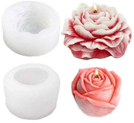 WYAHYQ 2Stück Kerzenform Silikon Kerzenformen Zum Gießen Blumen Kerzen Silikonform Kerzen Rosen2.16inch und Pfingstrosen3.94inch