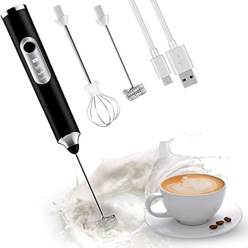 Milk Frother Handheld, Rechargeable Battery Powered Coffee Frother, 2 Heads Automatic Coffee Whisk Foam Mixer with USB Rechargeable 3 Speeds, Drink Mixer for Matcha, Latte, Hot Chocolate, Cappuccino