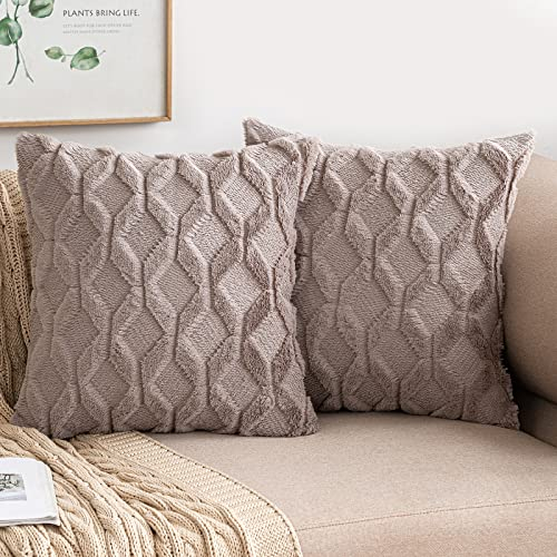 MIULEE Kissenbezüge 2er Set Wolle Sofakissen Sanft Dekokissen Weich Kissenbezug Couchkissen Dekorativ Zierkissenbezug für Sofa Bett Wohnzimmer Schlafzimmer klassischer Style Sandfarbe 40x40cm
