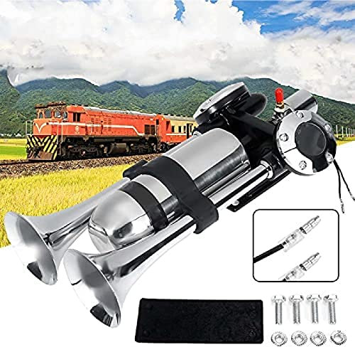 DIE 500DB Universal Loud Car Horn Dual Trumpet Loud Air Horn Speaker Kit 12V/24V for Train Truck Lorry,Constructive23