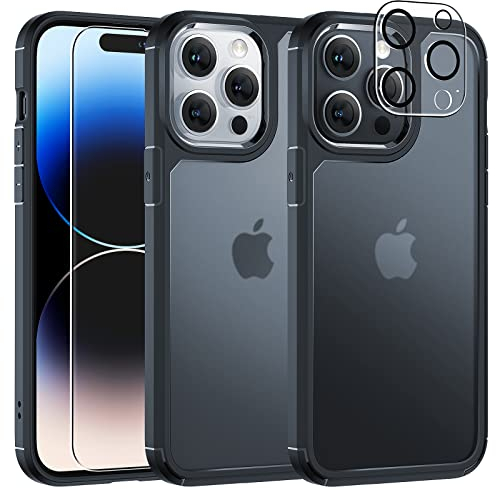 TAURI for iPhone 14 Pro Case [10FT Military Grade Protection], with Tempered Glass Screen Protector, Shockproof Slim Phone case 6.1 Inch, Matte Black