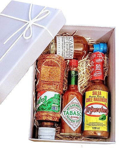 Confezione regalo peperoncino: Salsa Tabasco & Yucateco & Chilli Tajín & Alvarado Hot Chipotle