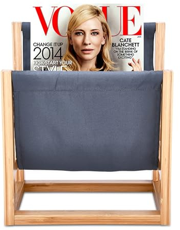 Pfotenolymp Zeitschriftenhalter Ordner, Tisch- oder Bodenständer, Magazinhalter, Zeitungsständer - Stehsammler - Zeitschriften Aufbewahrung - buchhalter - aus Holz und Stoff - Braun und Blau