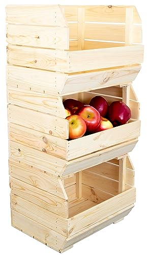 Kistenkolli Altes Land Kartoffelsteige 40x33x30 cm Gemüsekiste Obsthorde Gemüsekorb Kartoffelkiste zum Lagern Kiste Holz Obstkisten Obstschale (3er Set natur)
