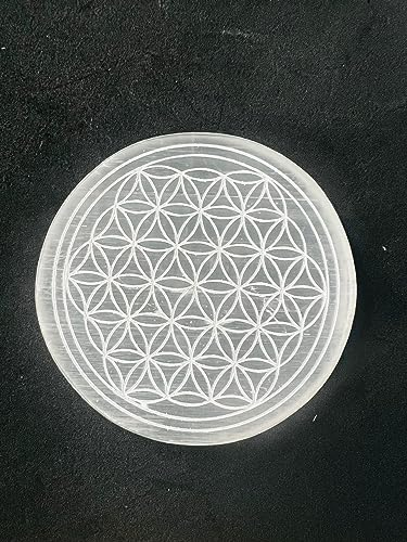 Kristalglobe Selenite Charging Disk, Round Crystal Charging Plate,Selenite Cleansing Plate (8.5cm)