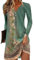 Yeenily Robe Décontractée à Manches Longues Femme Col Rond Bohème Fleurie MiniRobe Robe Imprimé Lâche Tunique Robe(Vert,L)