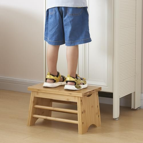 [en.casa] Marchepied pour Salle de Bain Cuisine Tabouret pour Enfants Adultes Petite Marche Support pour Plantes Bambou 33 x 22 x 20 cm Naturel