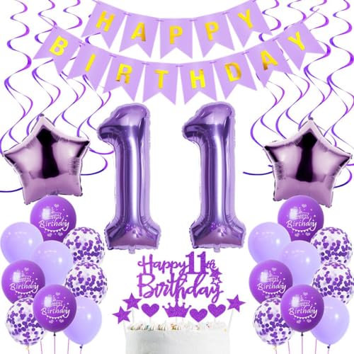 Luftballons 11. Geburtstag Mädchen Deko, Lila 11. Geburtstag Party Deko, Geburtstagsdeko 11 Jahre Mädchen Lila, 11. Dekoration , 11. Tortendeko ,11. Ballon