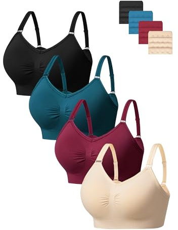 HBselect 4er BH Damen ohne Bügel Nahtloser Sports BH Seamless Bralettes | Sport BH Damen mit starker Halt Träger, Bügelloser T-Shirt Bra, gepolsterte Yoga Bustier für Große Brüste, Push Up BH Nahtlos
