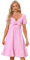 Allegra K Robe à Nœud Papillon Femme Ourlet à Volants Manches Courtes Robe Trapèze Smockée Découpée sur Devant Robe Midi À Carreaux Vintage Rose M