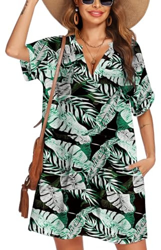 AI'MAGE Robe de Plage Femme Style Court de Plage Cache Maillots de Bikini en Maillot de Bain Cover Up Sexy Beach Bikini Cover Up, Feuille Verte Orange, M