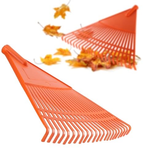 KADAX robuster Rechen aus Kunstsoff, Laubharke ohne Stiel, Breite Harke, Laubrechen, Gartenrechen, Laubbesen, Laubfächer, Fächerbesen, Laubfeger (Dreieckig orange 60cm)