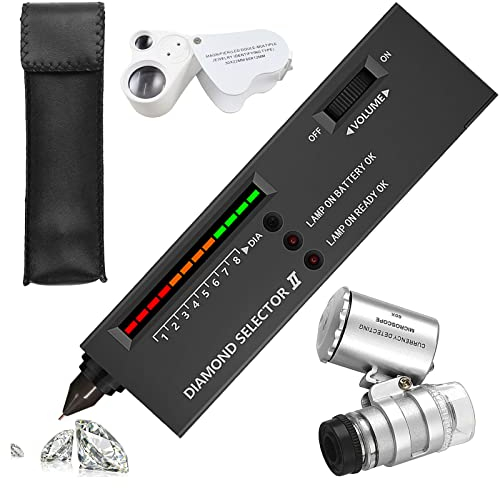 Tragbarer elektronischer Diamant Teststift, hohe Genauigkeit, elektronisches Diamant Auswahlwerkzeug für Schmuck mit 2 30-fachen, 60-fachen Lupen, Mini-LED, faltbare Lupe