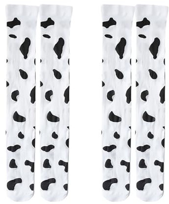 NAUZE 2Pairs Cow Design Over The Knee Socks Cute Women's Fancy Dress Warm Knee High Socks Funny Cotton Rich Animal Stockings for Girls Woman