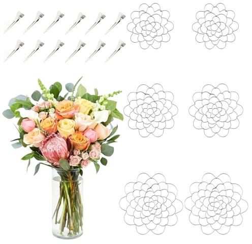 heluqu Blumenarrangement-Halter, wiederverwendbares Blumengitter für Vasen, 6 Stück, Blumenfrosch, Edelstahl-Deckelarrangement, Metalleinsatz, Blumenarrangement für Pflanzenbefestigung, Vase, Handwerk