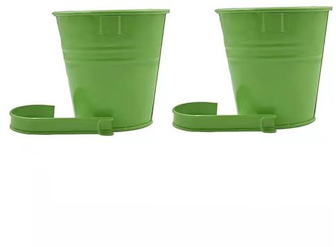 Eleutheromania 2 pezzi vaso di fiori appesi, vasi di fiori appesi in metallo per balcone, recinto, giardino, muro (Verde erba)