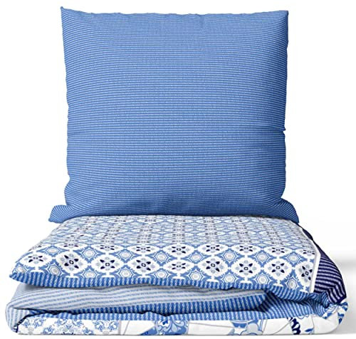 Leonado Vicenti Bettwäsche 100% Baumwolle Set Blau Weiss Paisley Muster 155x200 Bettbezug Kissenbezug mit Reissverschluss