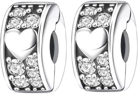Famuan 2 Pièces Clips Coeur Charms pour les Femmes Stopper Spacer en Argent Sterling pour Bracelets, Fête des Mères Saint-Valentin Anniversaire Noël Bijoux Cadeaux pour Maman Fille Amis