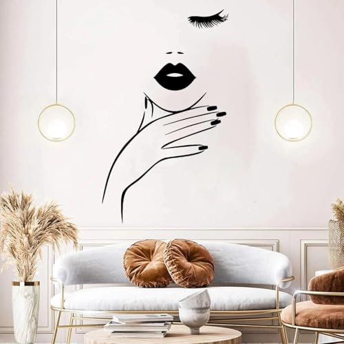YYZOVBNN Nagel-Maniküre-Friseur-Make-up-Salon-Studio-Wandaufkleber, schönes Mädchen mit Händen, Lippen, Wimpern, Wandaufkleber, Kunstaufkleber,76x45cm