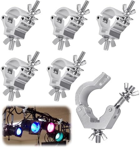 Dancepandas Traversen Klammern,6 Stück Bühnenbeleuchtungsklemme Haken Schwerlast Aluminiumlegierung Truss O Clamp Half Coupler Trussaufnehmer für 48-51mm AD Rohr/Rohrdurchmesser,100KG Ladekapazität