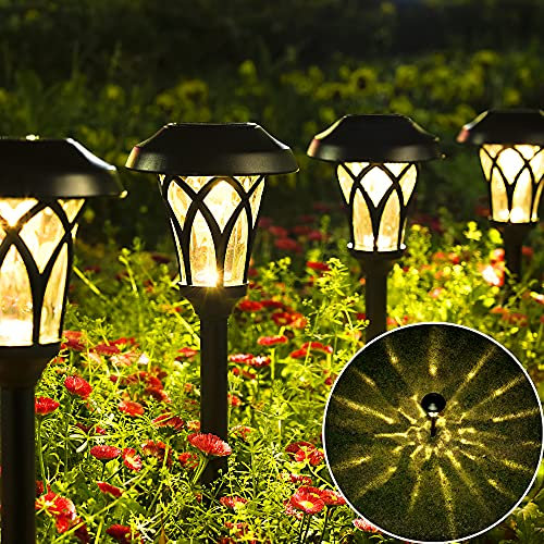 Solpex Solarlampen für außen, Solar Gartenleuchten,6 Stück, LED Warmweiß, wasserdicht, automatisch, solarbetrieben, für Hof, Landschaft, Rasen, Terrasse, Weg, Einfahrt(Schwarz)