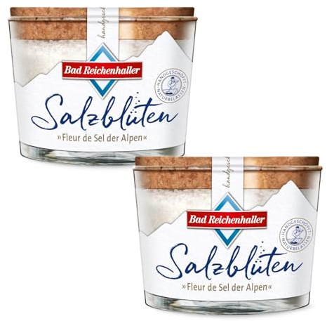 Bad Reichenhaller Salzblüten 2 x 100g Fleur de Sel der Alpen | Salz handgeschöpft und naturbelassen, reinste Qualität feiner Geschmack, Kristallstruktur hochwertiges Premiumsalz für Gourmets