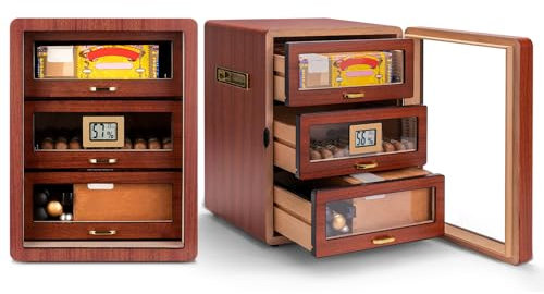 CIGARLOONG Zigarren Humidor, Humidor zigarren Zedernholz 3 Schubladen mit Digital Hygrometer und Humidor Befeuchter, hält 100-130 Zigarren großen Innenraum Humidore (Braun2)