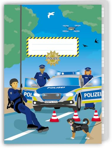 Schreibheft * POLIZEI * mit 32 linierten Seiten in DIN A5 | Liniert, Schule ab 1. Klasse | perfekt für Schule, Einschulung oder Mitgebsel | Einhorn Unicorn Mädchen Kinder Schulanfang Schultüte