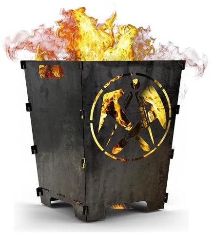 Fuchsbau Feuertonnen Feuerkorb mit Zunftzeichen Motiv - Design Feuerkörbe für Garten & Terrasse - Stahl Feuerschalen Korb, Metall Feuerstelle 49cm groß (Dachdecker)