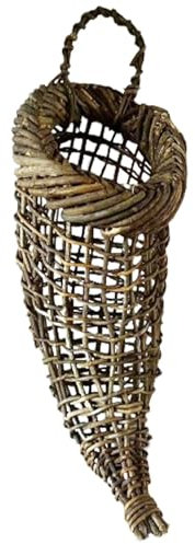 Geflochtener Rattan-Pflanzkorb, weihnachtlicher Horn-förmiger Ornament-Korb, Hornform, Wandpflanze, gewebter Pflanzkorb für Zuhause, Küche, Wohnzimmer, Hotel