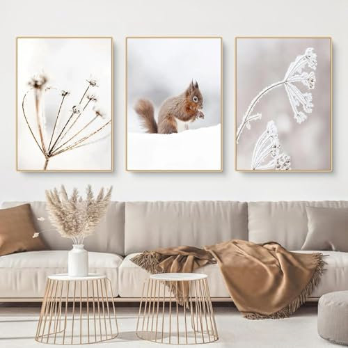 HTWLMM Plante à Neige en Bois d'hiver Tableaux sans Cadre Affiche Toile Peintures Murale Art Salon Chambre Décor À La Maison (3X50X70CM,sans Cadre)
