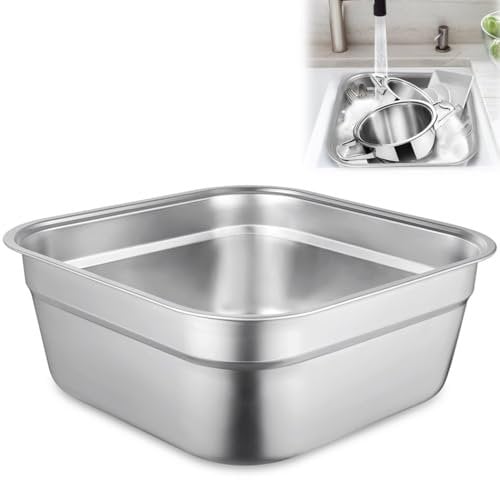 byepica Large Square Stainless Steel Dish Tub for Sink, Multi-Purpose Washing Up Bowl, Kitchen Container, Vegetable Washing Basin, Home Dishpan