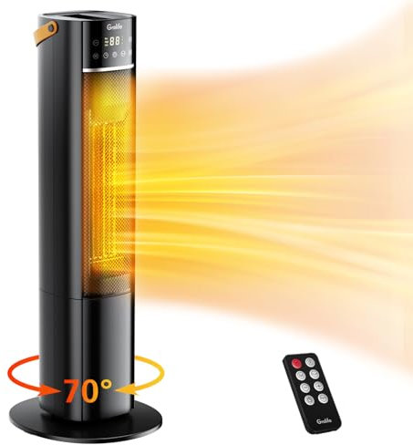 Grelife Fan Heater, 2000 W Quiet Energy Saving Electric Heater with Thermostat, 70° Oscillation Function, 3 x Heat Settings, Room Heater for Bathroom, Office, Living Room, Bedroom, Black