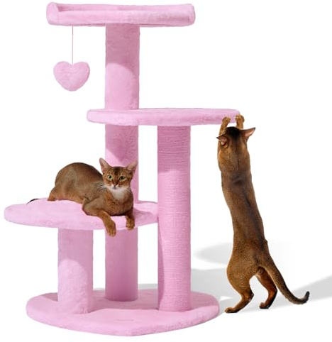 VETRESKA Pink Cat Tree for Indoor Cats, 40 Inch Multi-Level Cat Tower with Sisal Scratching Posts, Cute Cat Climbing Tree, Cat Activity Centre with Dangling Toy
