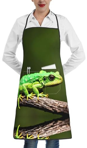 POEZJZW Little Green Lizard Schürze mit Taschen für Küche, Grill, Gartenarbeit, geeignet für männliche und weibliche Köche und Hausfrauen, Weiss/opulenter Garten, Einheitsgröße