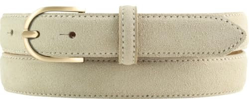 BELTINGER Damen-Gürtel aus Veloursleder 2,5 cm | Velour-Ledergürtel für Damen 25mm | Wildleder-Gürtel mit runder, goldener Gürtelschließe | Beige 100cm
