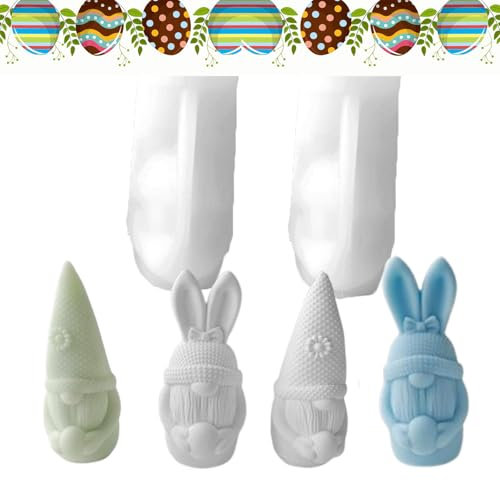 behone Moldes para velas,2 Piezas Moldes velas pascua,Moldes de silicona para velas,Molde Silicona Pascua 3D,Molde de Silicona de Gnomo 3D,Molde para Hacer Velas,Regalo de pascua