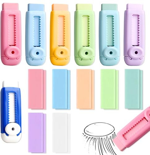 UZSUZZ Einziehbarer Radiergummis 7 Stück Einziehbare Schiebe Radiergummi für Kinder 7 Farben mit 14 Stück Radiergummi-Nachfüllungen für Kinder, Studenten, Künstler, Malerei, Schreiben Heim Schule