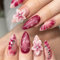 Lot de 24 faux ongles brillants à coller sur les ongles en forme d'amande, faux ongles 3D, fleurs, ongles artificiels