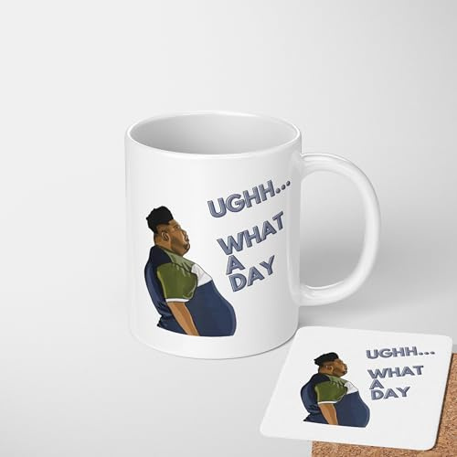 GIFTIMIZED Harvey Price Aaah What a Day! Quote Mug Coffee Tea Funny Cup Gift with Coaster Option (Mug & Coaster Option)