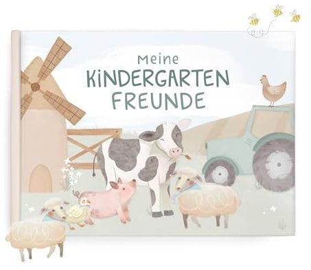 mintkind® Freundebuch Kindergarten – Freundschaftsbuch Bauernhof mit 80 Seiten zum Ausfüllen – Für Jungen und Mädchen – Meine Kindergartenfreunde Buch