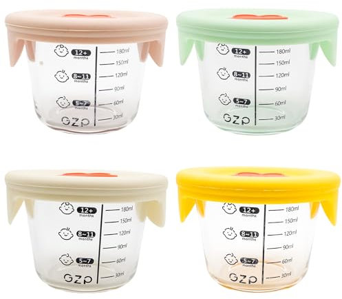 SHENGYIG Coffret 6 Portions Verre Conservation Repas Bébé/Verre Extra Résistant, 100% Hermétique, Résiste Choc thermique, Congélation, Stérilisation, Graduation, 180 ml, Sunrise
