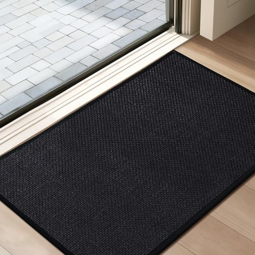 Tuocal Door Mat Non Slip Dirt Trapper Door Matts Indoor 45x75cm Black | Low Profile Doormat Outdoor Entrance Rug Easy To Clean Floor Mat for Entryway Patio Pets Muddy Shoes & Paws