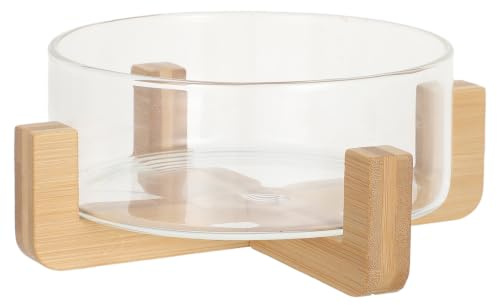 Glas Salatschüssel mit Holzfuß, Klare Obstschale für Weihnachten Event | Stabile Basis, Glatte Oberfläche aus Glas, Rundes Design, für Desserts und Snacks
