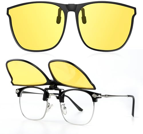 Kiiwah Polarisierte Clip-On Nachtfahrbrille, Nachtsichtbrille für Autofahrer Gelbe Anti-Glanz Nachtfahrbrille Ultraleicht Clip On Brille für Nachtfahrten für Herren und Damen Hochauflösende Sicht
