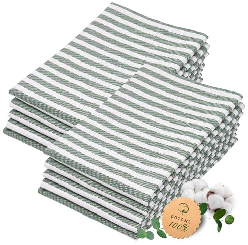 ZOLLNER 10er Set Geschirrtücher Baumwolle in 50x70 cm - saugstarke und langlebige Küchentücher - waschbar bis 60°C – in dunkelgrün gestreift- Gastronomiequalität - Oeko Tex® Zertifiziert
