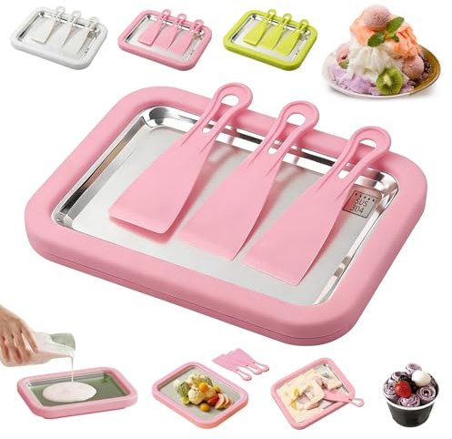 Stainless Steel Ice Cream Roller Maker, At-Home Rolled Ice Cream Maker Kit Includes 3 Spatulas, DIY Fun Family Activity Instant Rolled Ice Cream Maker for Sorbet, Frozen Yogurt, Gelato (Pink)