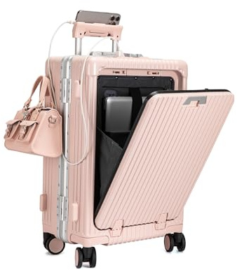 feilario PC Hardside Carry On Luggage, Aluminum Frame, TSA Lock, Cup Holder, A-Pink (zipperless closure), 20.8, Business