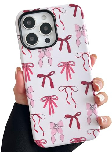 TQLGY for iPhone 16 Pro Max Case, Cute Bow Ribbon Phone Case Shockproof Slim Soft TPU and Hard PC Protective Cover for Women Girls, Pink