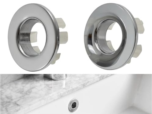 2 Pack sink overflow ring – Chrome plated sink overflow cover trim inserts – Round basin hole caps for bathroom, kitchen and bathtub – Replacement overflow rings compatible with standard ceramic sinks